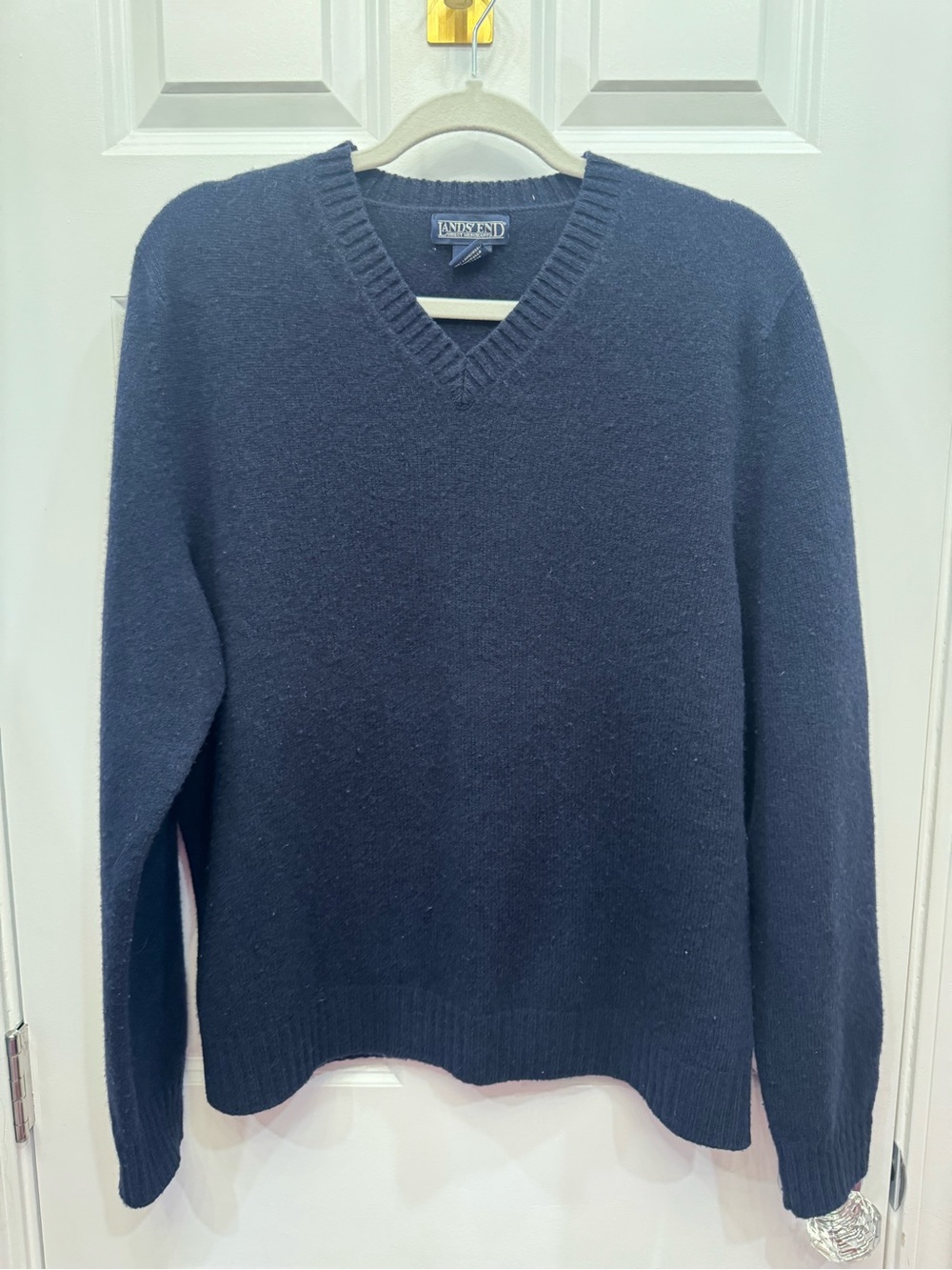 Lands' End Unisex Navy V-Neck Sweater 100% Wool